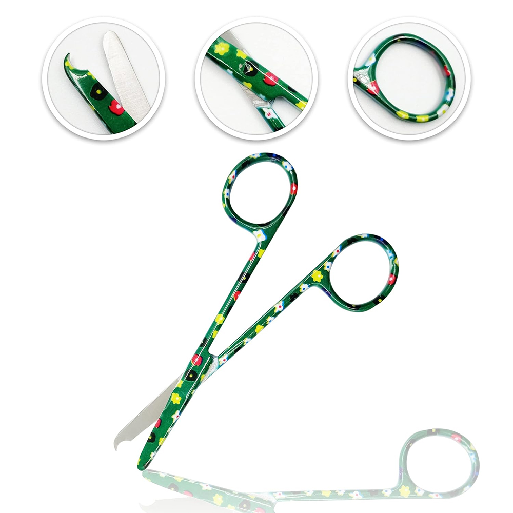 Gardenia Print Stitch Scissors with Hook Shaped Tip Reusable Stainless Steel Surgical Instruments